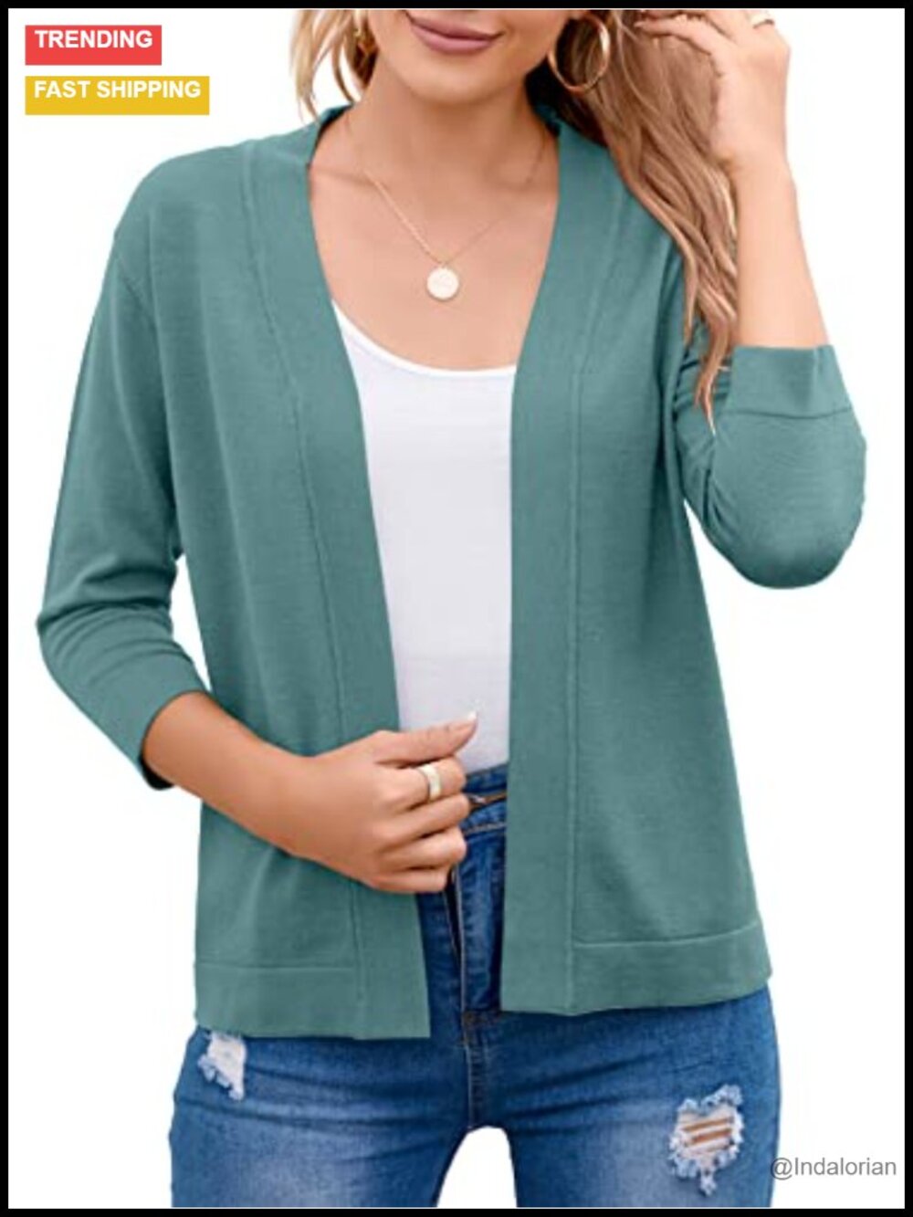 Cropped Open Front Cardigan Shrug 3/4 Sleeve Ribbed Knit